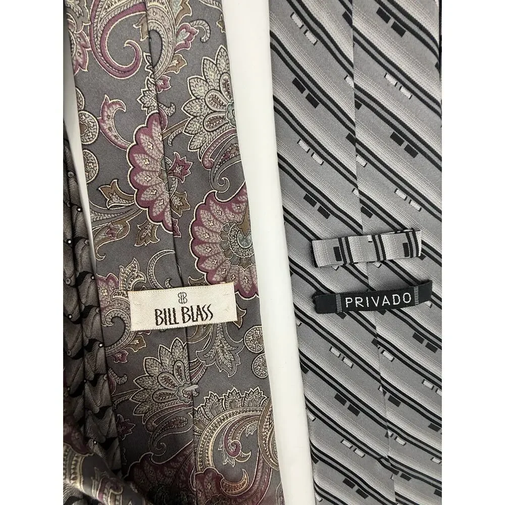 Designer Silk Tie Lot Silver Grey Geoffrey Beene Bill Blass Privado Murphy